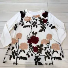 Style Ravie 花柄刺繍 長袖シフォントップス