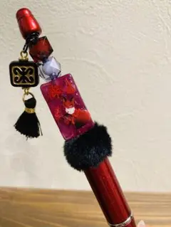 ⌘妖狐⌘赤紅色・化け狐　和風　中華風カスタムボールペン　九尾　チャーム付き
