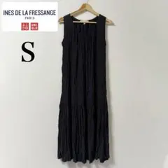 【美品】ユニクロ×イネス ツイストプリーツワンピース ノースリーブ 黒 ギャザー