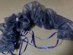 キラキシフォンネイビーブルーの帯揚げ　ヘアアクセサリー付き　ハンドメイド