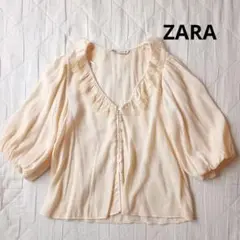 処分価格　極美品　ZARA　ザラ　レース襟　ブラウス　ボリュームスリーブ　5分袖