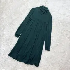 タートルネック ロンクワンピース ニットセーター グリーン M アクリル混