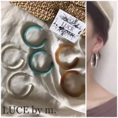 162 再販 大ぶり フープ リング ピアス クリア ブルー キャメル マーブル