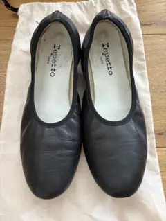 Repetto 黒 レザー バレエシューズ 低ヒール