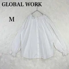 【グローバルワーク】ホワイト アイレット刺繍袖 フェミニン 長袖シャツ M