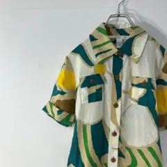 DVF ひざ丈 半袖 ラップワンピース サイズ4 総柄 シルク シャツワンピ