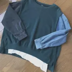 melangeメラーンジュ異素材アシンメトリー　デニムスウェット　オーバーサイズ
