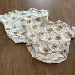 クマのプリントロンパース2枚セット