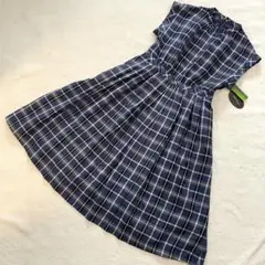 タグ付　ダーマコレクション　ロングワンピース　ノースリーブ　チェック　麻混　XL