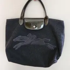 ウールトートバッグ 馬と騎手刺繍 大きめ