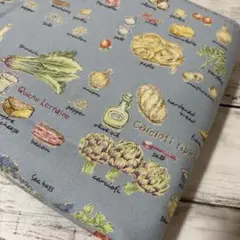 生地　レシピ柄　10キャンパス　綿　ブルー　2.5メートル