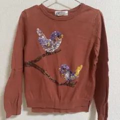 H&M 鳥刺繍 オレンジニットセーター