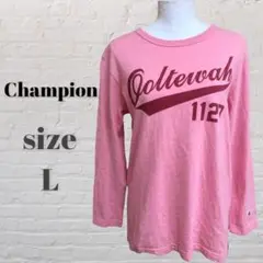 Champion【L】チャンピオン ロンT ピンク レッド ロゴ 綿100%