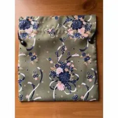 花柄オリーブグリーン巾着袋