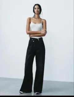 ZARA　ハイウエスト　ワイドレッグ　クロスベルト　ジーンズ サイズ40