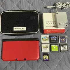 【希少・美品・豪華付属品付】3DS LL 本体 レッド×ブラック【カセット付】