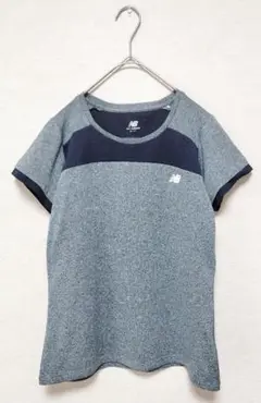 new balance　メッシュ切替半袖Tシャツ　ポリエステル　M　ネイビー系