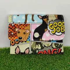 犬柄　アメコミ風　ミニチュアピンシャー 　12cmふた付きファスナーポーチ