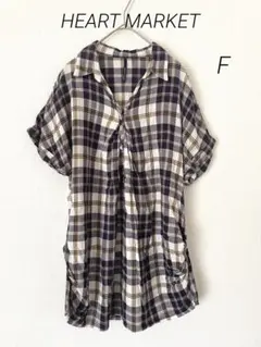 HEART MARKET 半袖チェックシャツ　ネイビー系　F