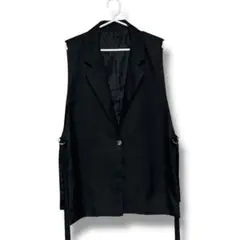 黒　ブラック　ひとつボタン　襟付ジャケットタイプジレ　袖なしジャケット　Mサイズ