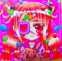 自作 手描き ペン画 ♡ゆめかわちゃん♡オリジナル☆創作☆豆色紙☆