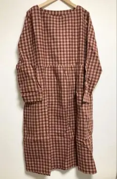 ⭐︎新品⭐︎チェック柄長袖ワンピース　ブラウン　日本製【YK0216】