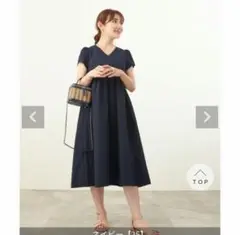 Liala×PG Vネックタックボリュームスリーブ 半袖ワンピース