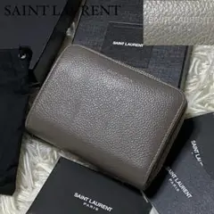 【美品】SAINT LAURENT ミニウォレット 刻印ロゴ グレー YSLロゴ