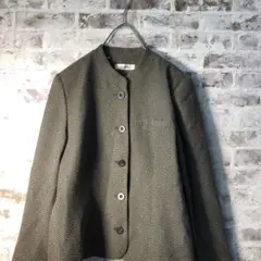 【ヴィンテージ】総柄ジャケット 昭和レトロ バンドカラー 古着usedAS111