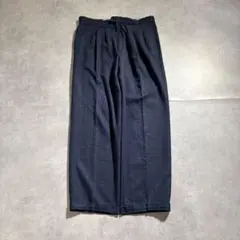 古着 80s 3タック ストライプ スラックス 極太 ワイド パンツ ネイビー