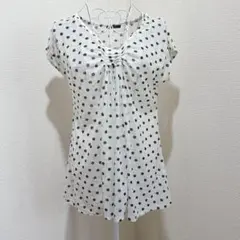 【JILI】ドット柄シアートップス ブラウス 白 黒 ポリエステル100%