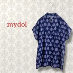 mydol 総柄シアーシャツ 半袖 透け感 個性 ネイビー系 東京スタイル