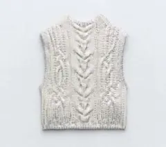 ZARA メタリック　ケーブルニット クロップド ノースリーブ　ベスト