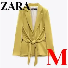【入手困難‼️】ZARA ノットディテール サテンブレザー ゴールド イエロー M