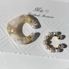 2点セット♡ドライフラワー（ホワイト）イヤーカフ×パールイヤーカフ