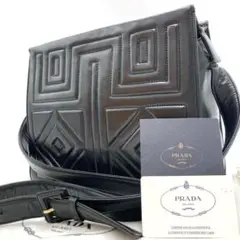 希少美品✨ プラダ ショルダーバッグ レザー 斜め掛け 裏地総柄 白タグ 黒色