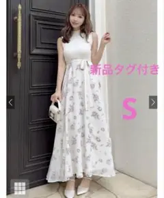 グレイル　リボンベルト付きニットドッキング花柄ワンピース　新品タグ付き