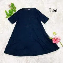 リー カットソーワンピース 半袖 ひざ丈【S】胸ポケット ゆったり 黒 b195