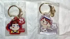 新品未使用◆75th 不二家 ぺこちゃん 75周年ロゴ アクリルチャーム 2個
