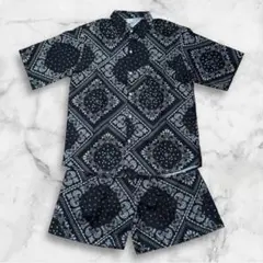 【タグ付・新品】メンズ セットアップ 黒 2XL ペイズリー 半袖 上下 大きい