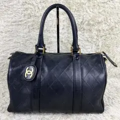 シャネル ビコローレ ミニボストンバッグ レザー ブラック 南京錠付き チャーム