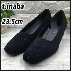 【美品】t.inaba イナバ スクエアトゥー ビジュー パンプス 23.5 黒
