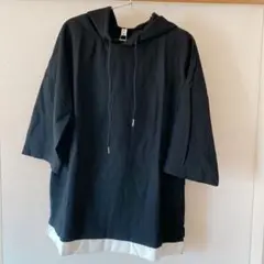 オーバーサイズ ブラック パーカー 半袖 4XL フード付き
