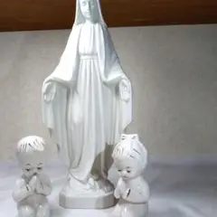 聖母マリア像 陶器製 ホワイト 約30cmと 祈る子供像セット