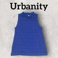 Urbanity チェック柄ノースリブシャツ モックネックカットソー (M)青