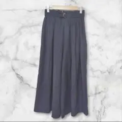 ネイビー ガウチョパンツ ウエストゴム ベルト付き　カジュアル　M