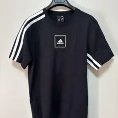 adidas ブラック Tシャツ Lサイズ ストライプ