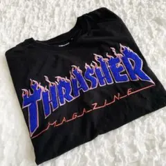【THRASHER】刺繍　炎モコモコロゴTシャツ　ブラック　メンズ　M