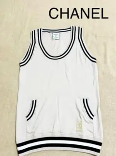 CHANEL タンクトップ ノースリーブ ベスト ニットカットソー 白 M