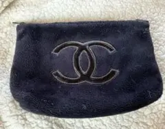 CHANEL 黒 タオル生地ポーチ CCロゴ